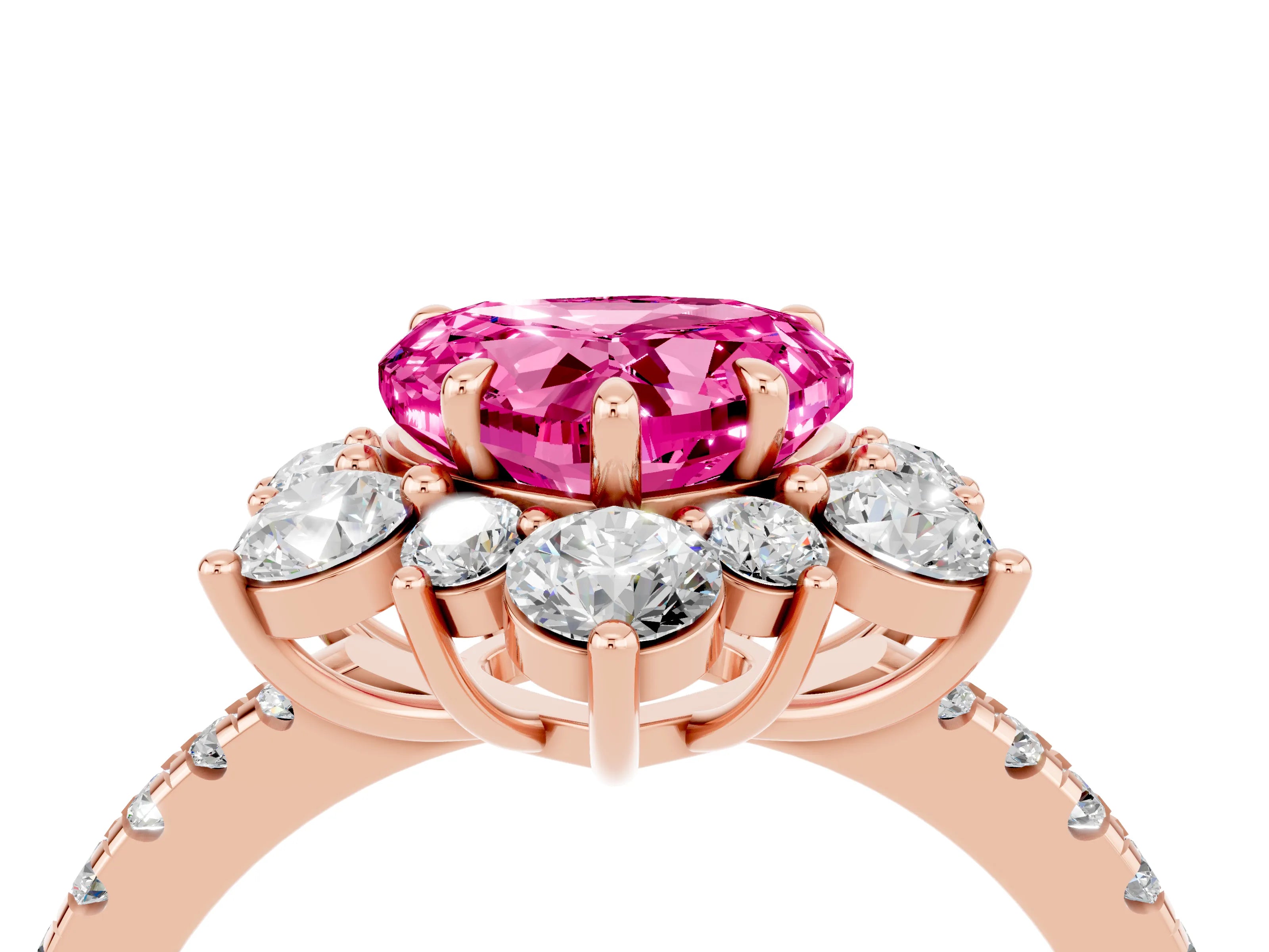 Rose gold Heart Cut Cut Diamond Floral Halo Pave Band with Prong Setting_4