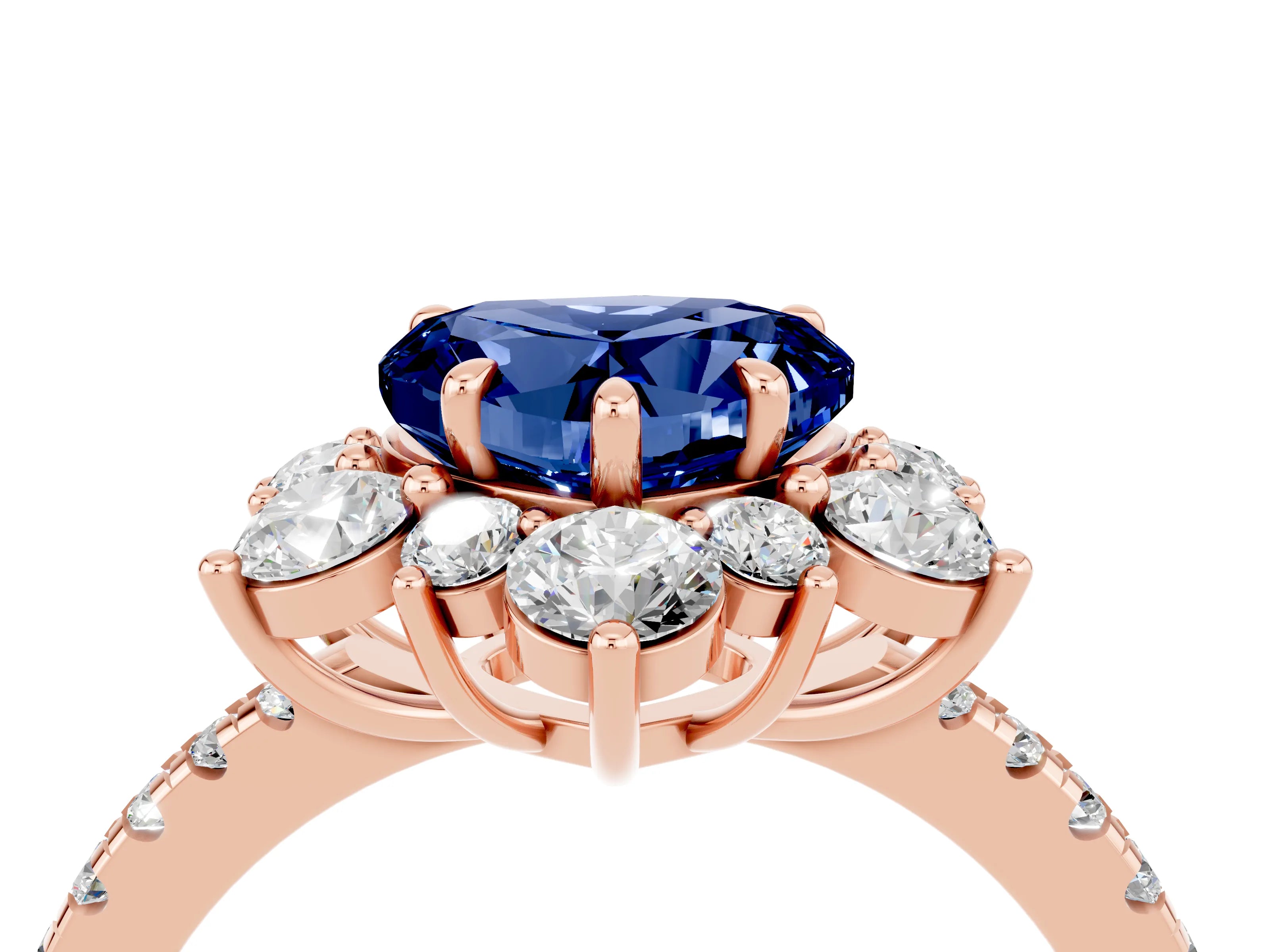 Rose gold Heart Cut Cut Diamond Floral Halo Pave Band with Prong Setting_4