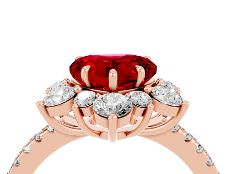 Rose gold Heart Cut Cut Diamond Floral Halo Pave Band with Prong Setting_4