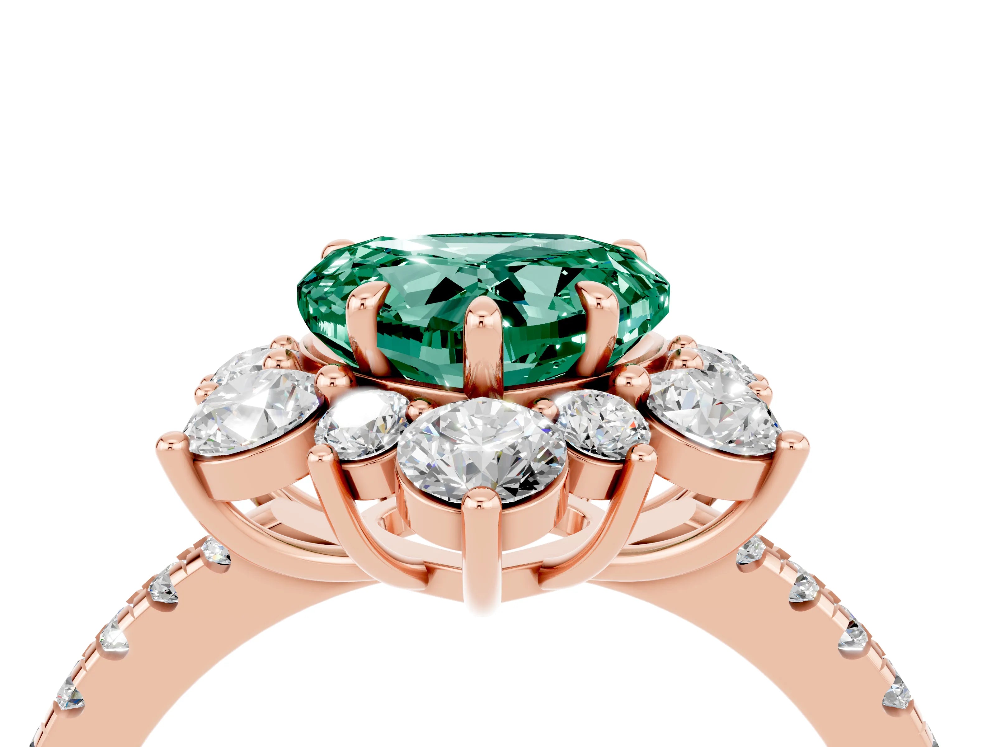 Rose gold Heart Cut Cut Diamond Floral Halo Pave Band with Prong Setting_4