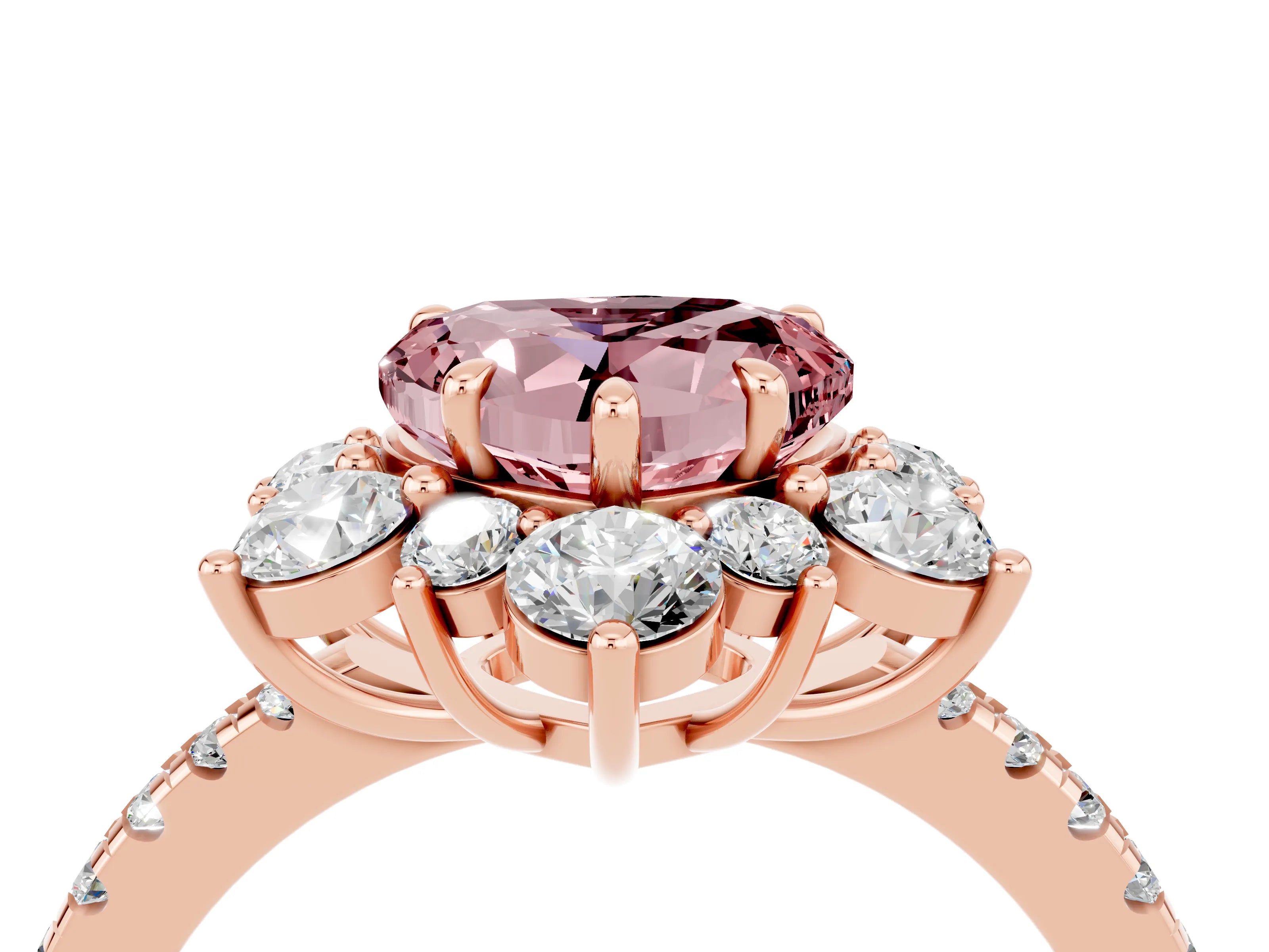 Rose gold Heart Cut Cut Diamond Floral Halo Pave Band with Prong Setting_4