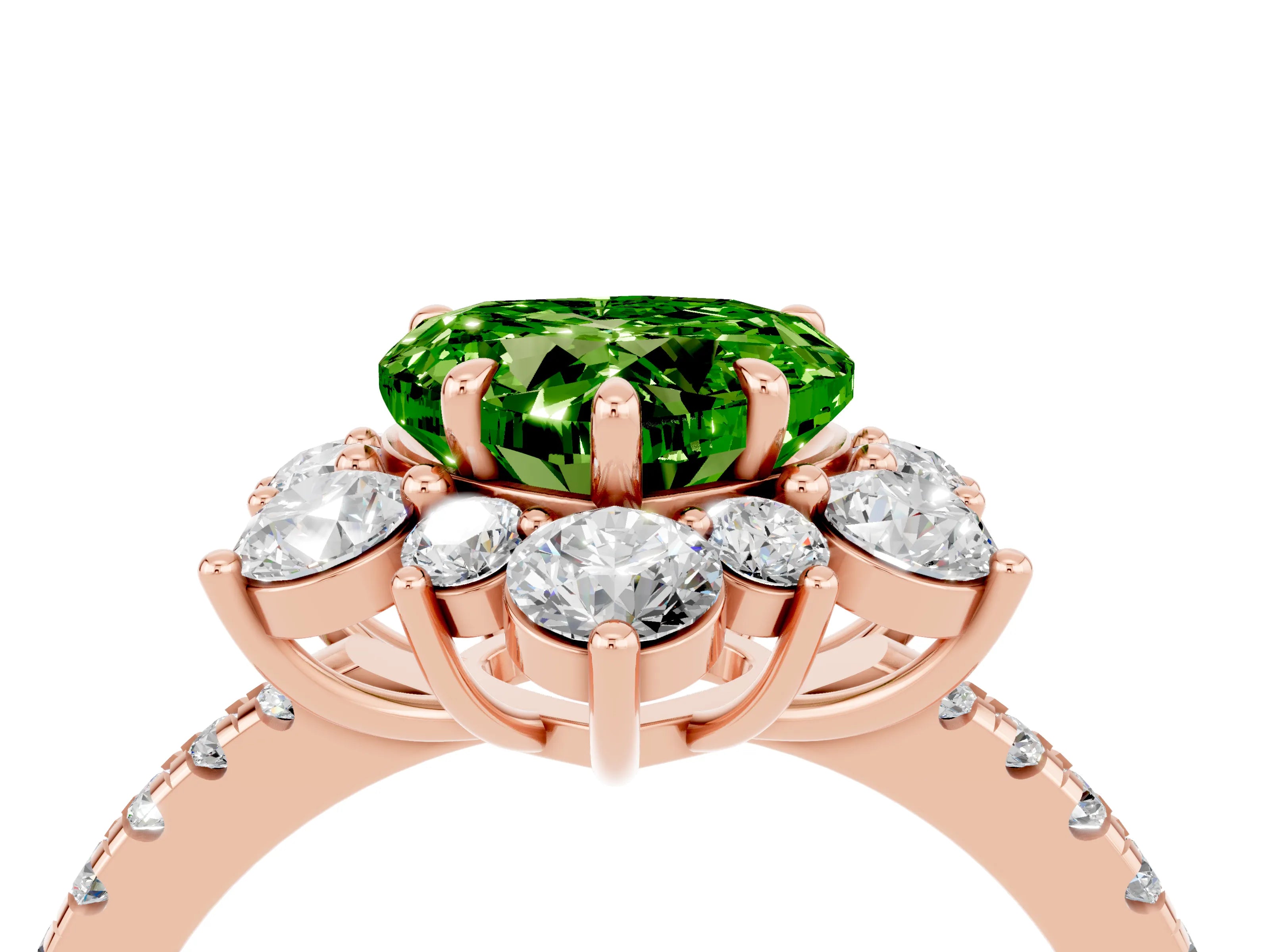 Rose gold Heart Cut Cut Diamond Floral Halo Pave Band with Prong Setting_4