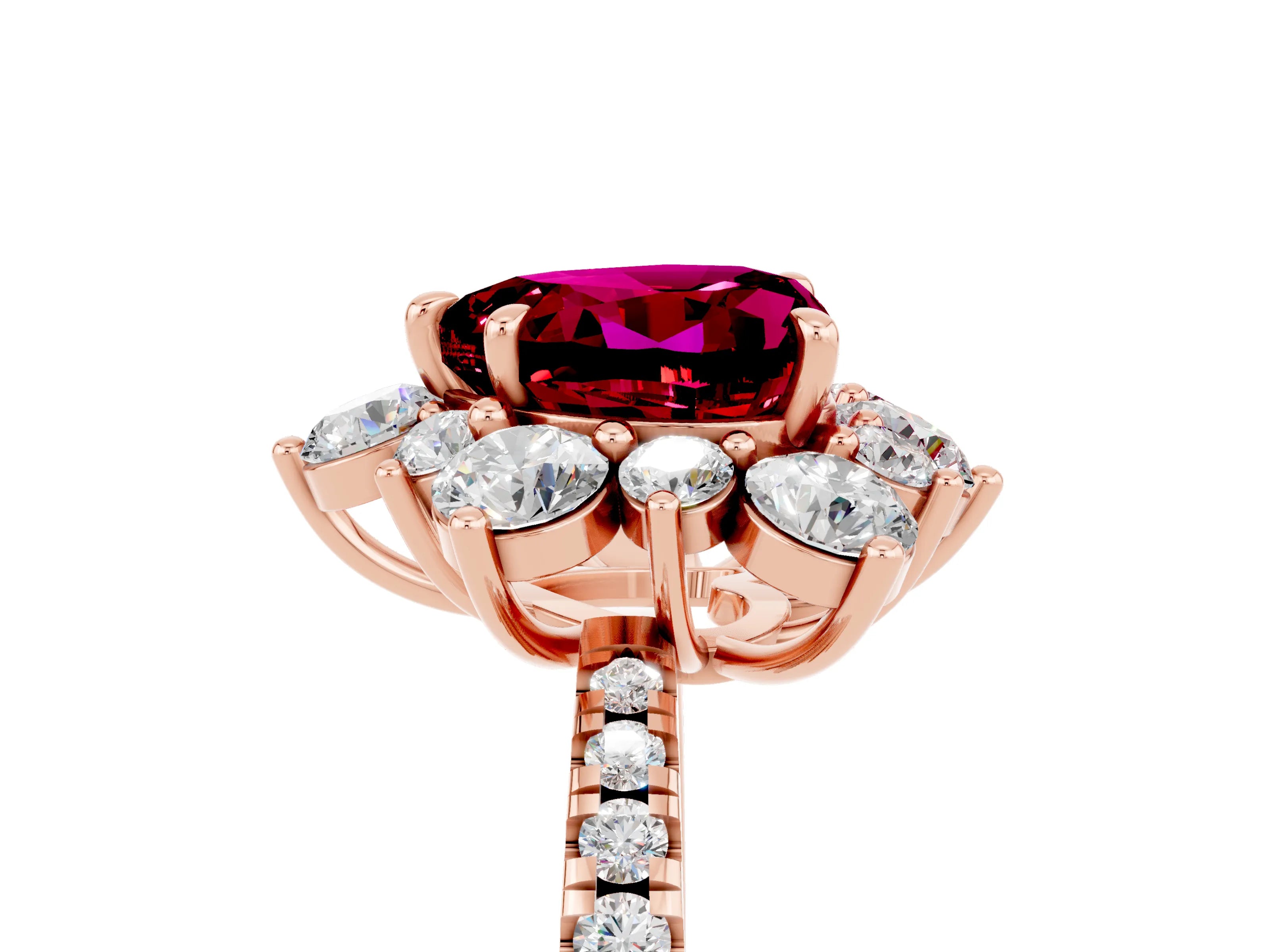 Rose gold Heart Cut Cut Diamond Floral Halo Pave Band with Prong Setting_5