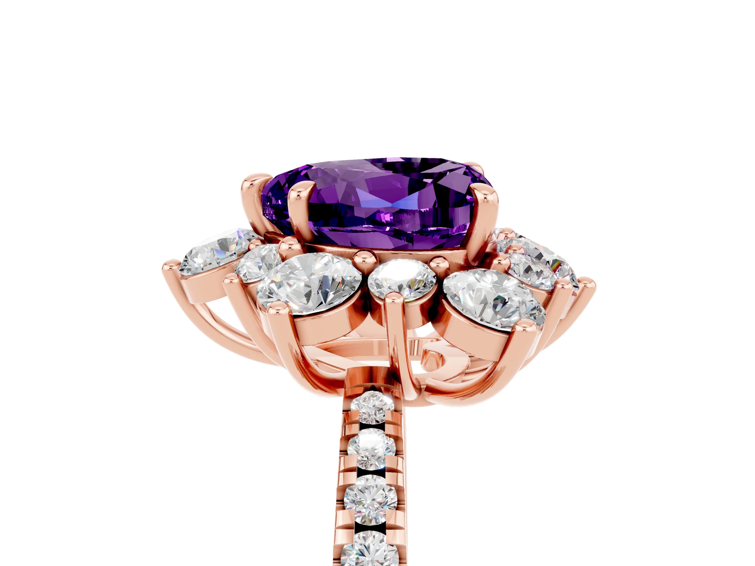 Rose gold Heart Cut Cut Diamond Floral Halo Pave Band with Prong Setting_5