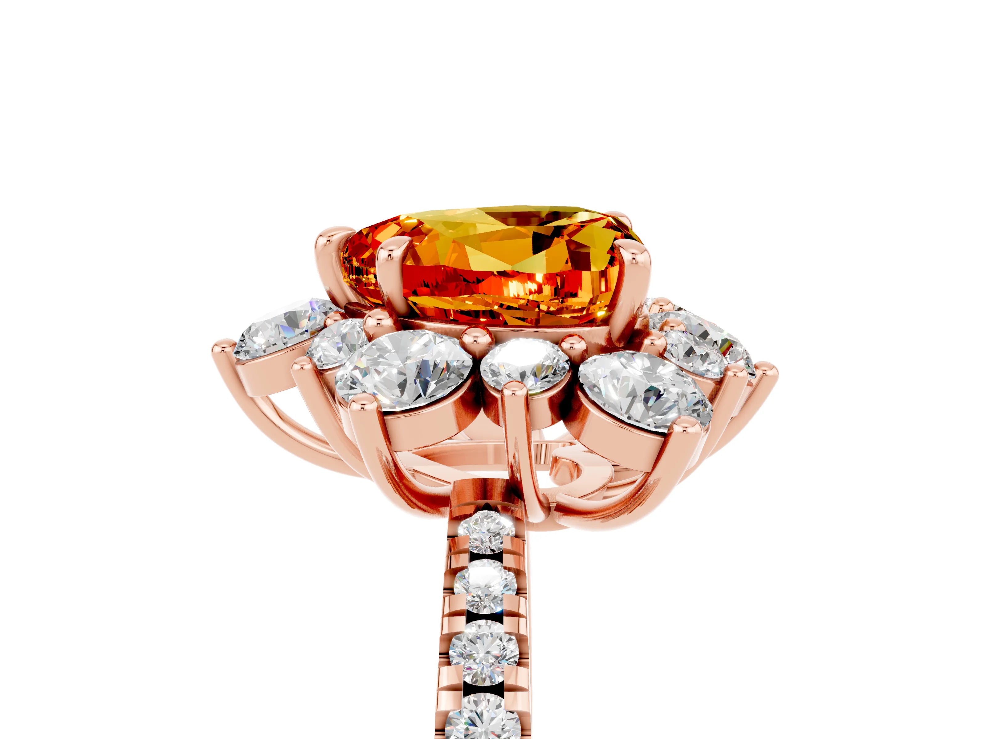 Rose gold Heart Cut Cut Diamond Floral Halo Pave Band with Prong Setting_5