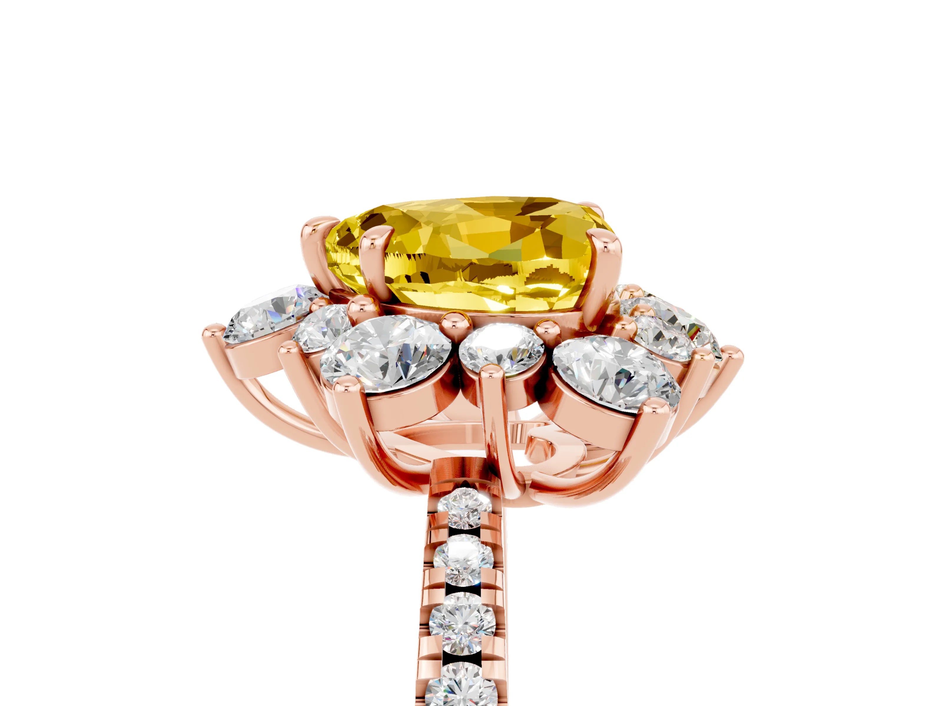 Rose gold Heart Cut Cut Diamond Floral Halo Pave Band with Prong Setting_5
