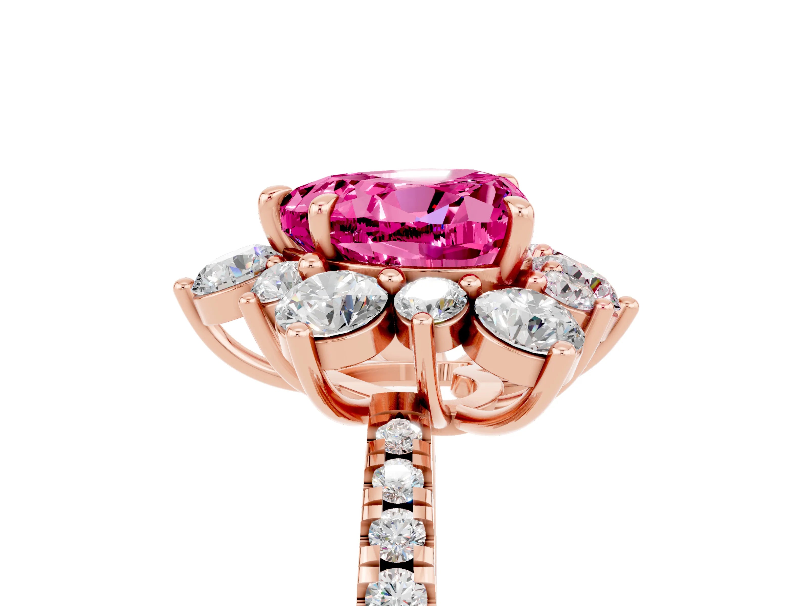 Rose gold Heart Cut Cut Diamond Floral Halo Pave Band with Prong Setting_5