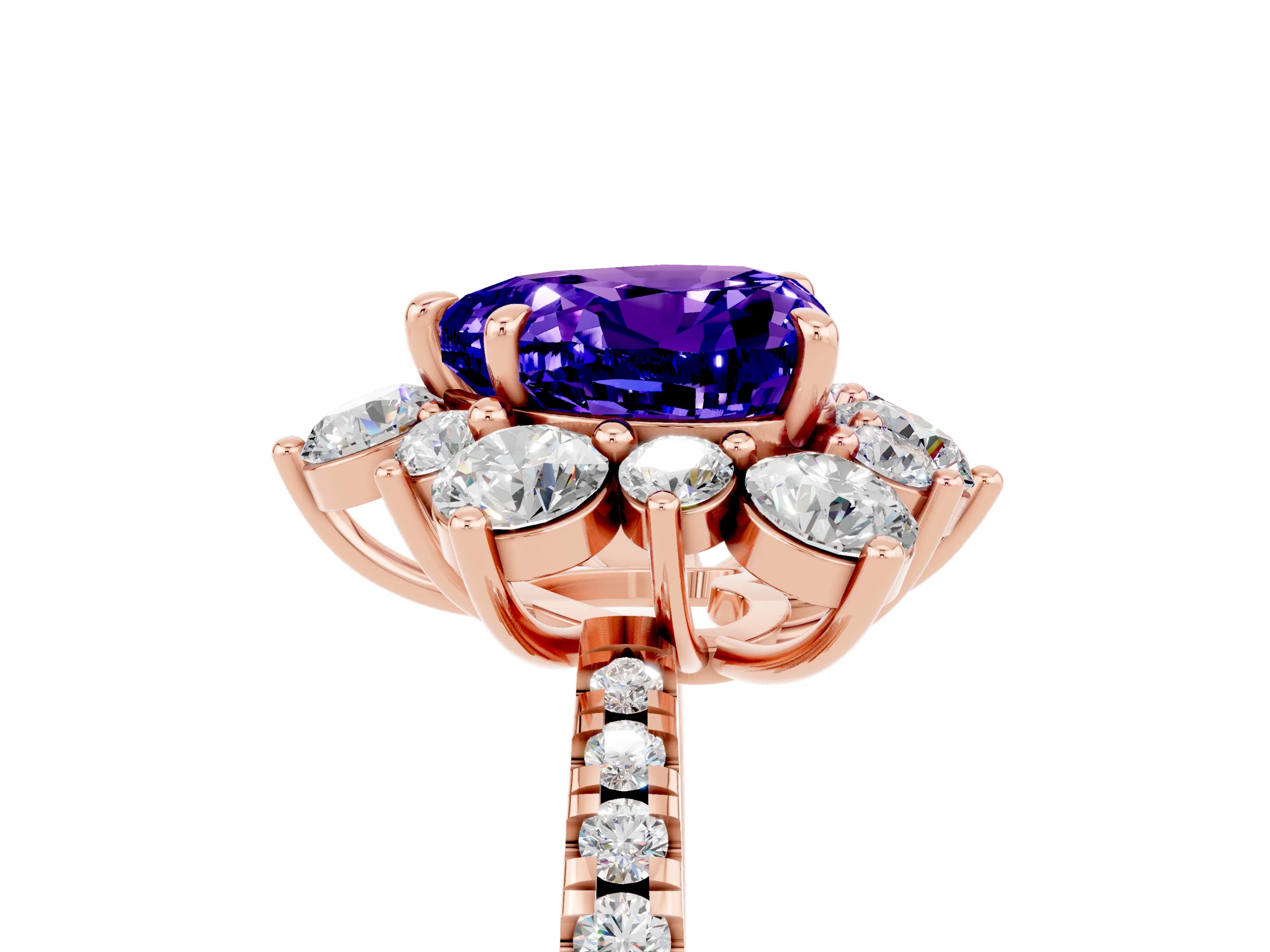 Rose gold Heart Cut Cut Diamond Floral Halo Pave Band with Prong Setting_5