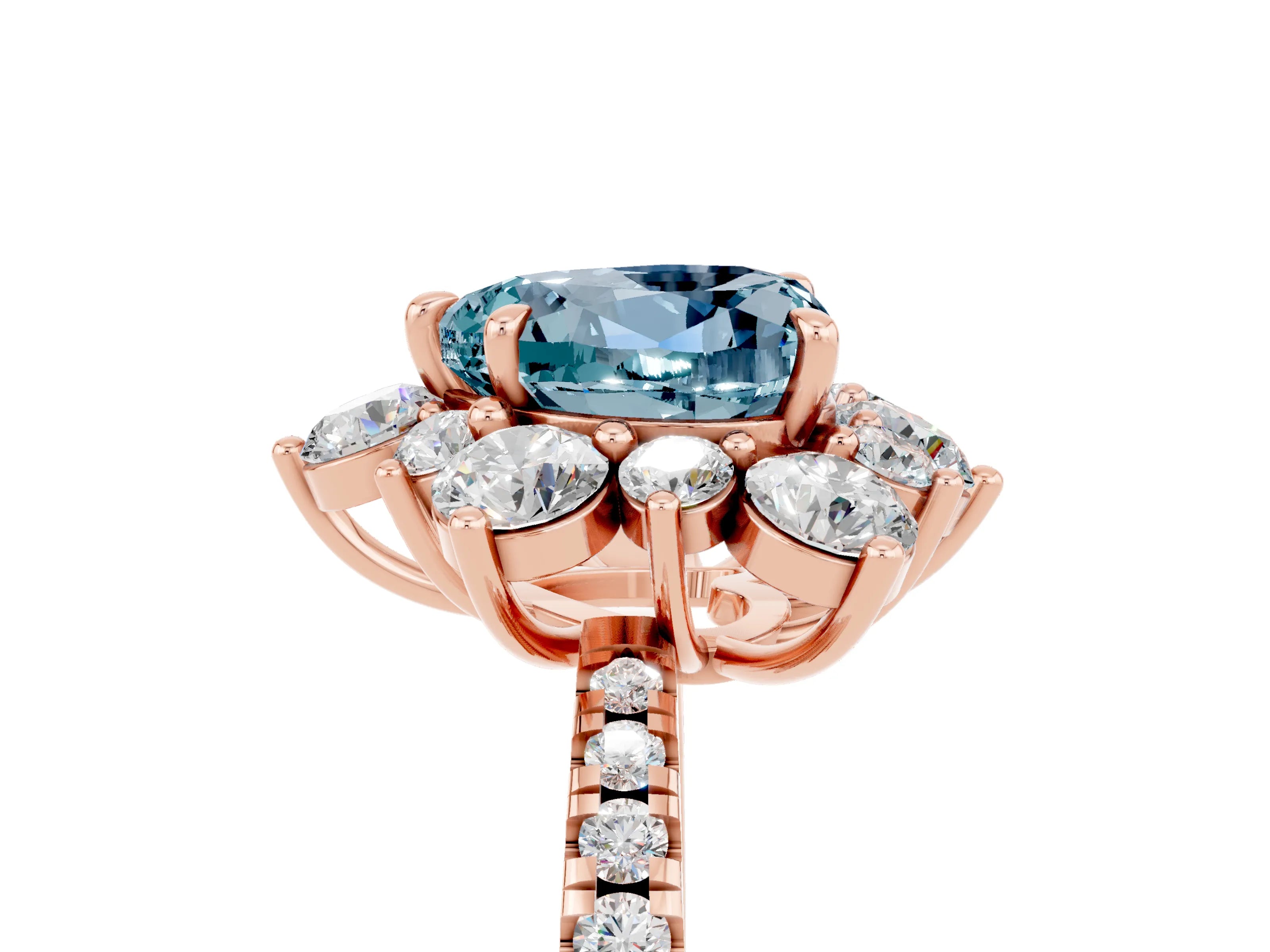 Rose gold Heart Cut Cut Diamond Floral Halo Pave Band with Prong Setting_5