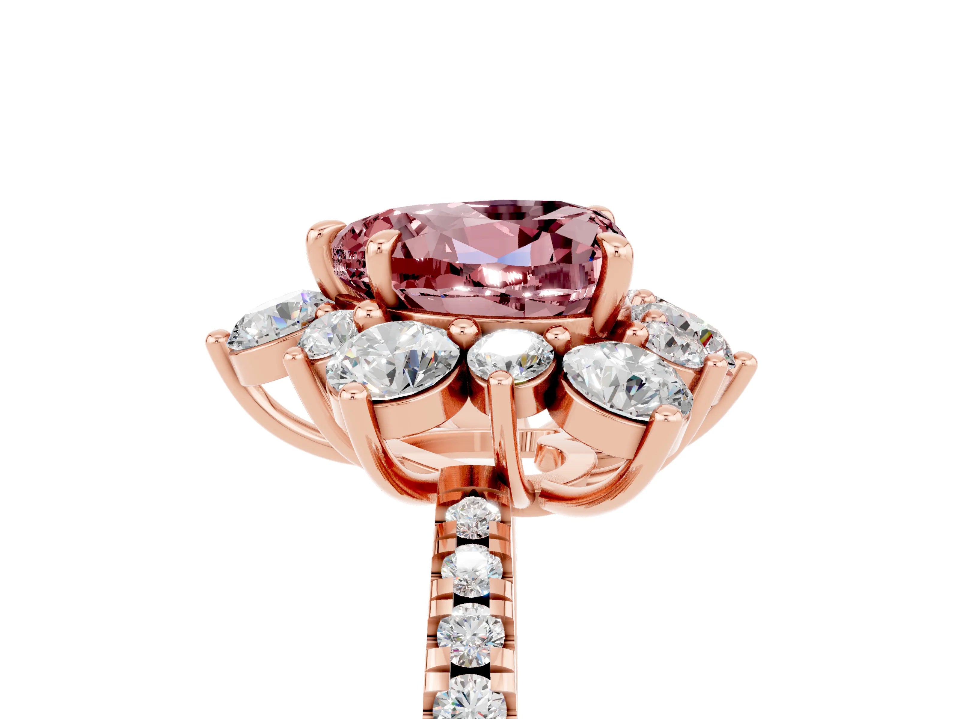 Rose gold Heart Cut Cut Diamond Floral Halo Pave Band with Prong Setting_5