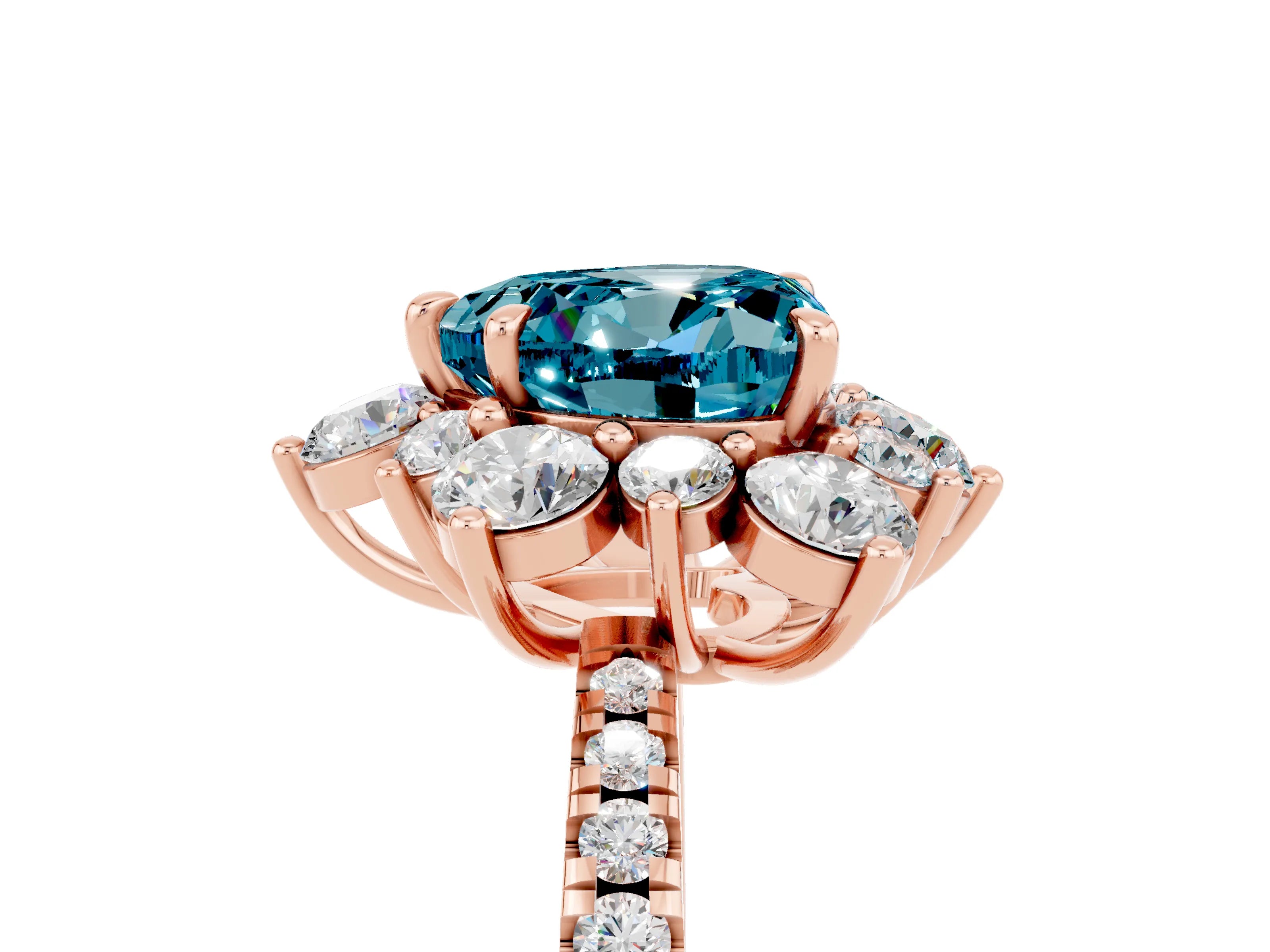 Rose gold Heart Cut Cut Diamond Floral Halo Pave Band with Prong Setting_5