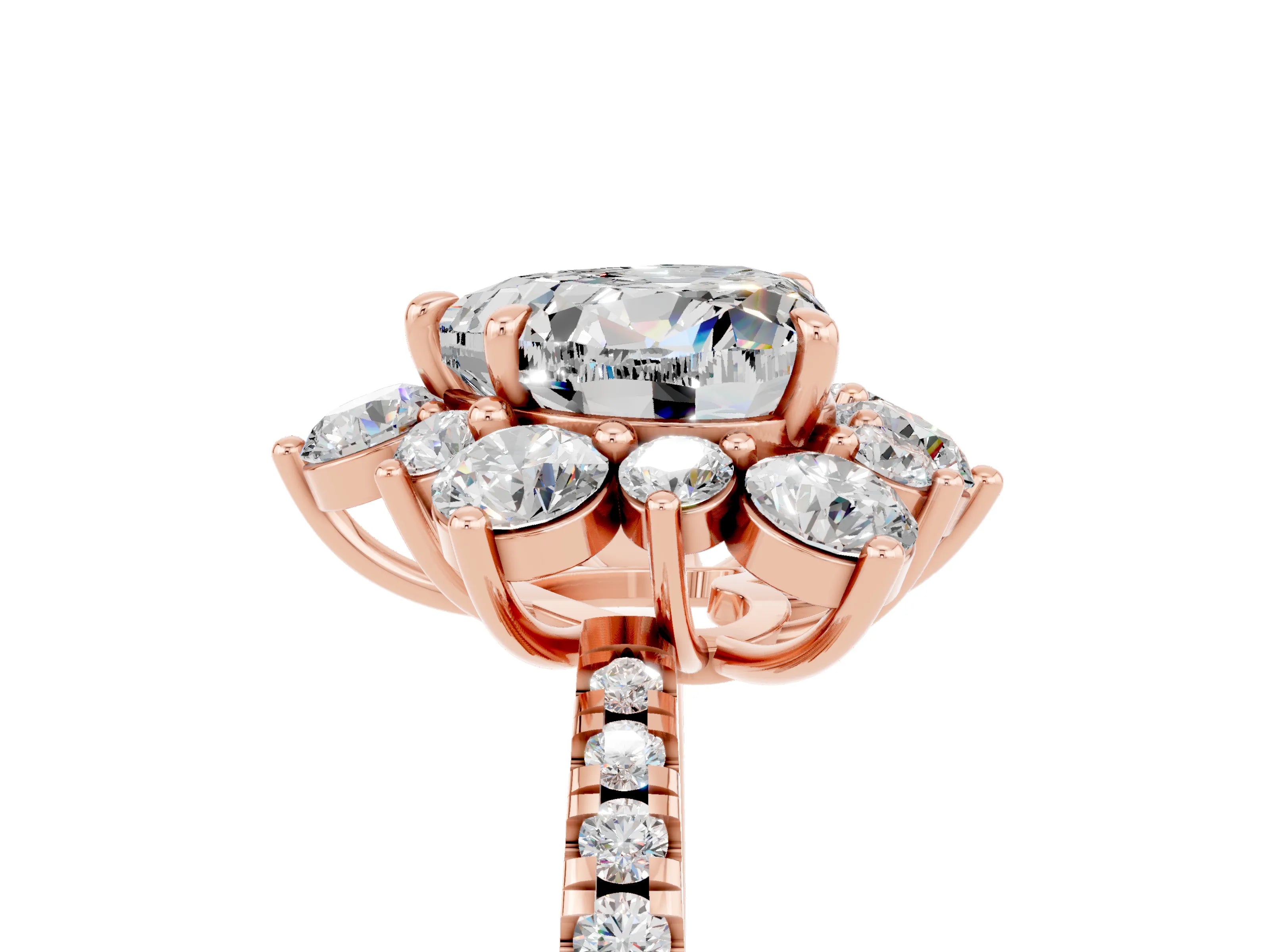 Rose gold Heart Cut Cut Diamond Floral Halo Pave Band with Prong Setting_5