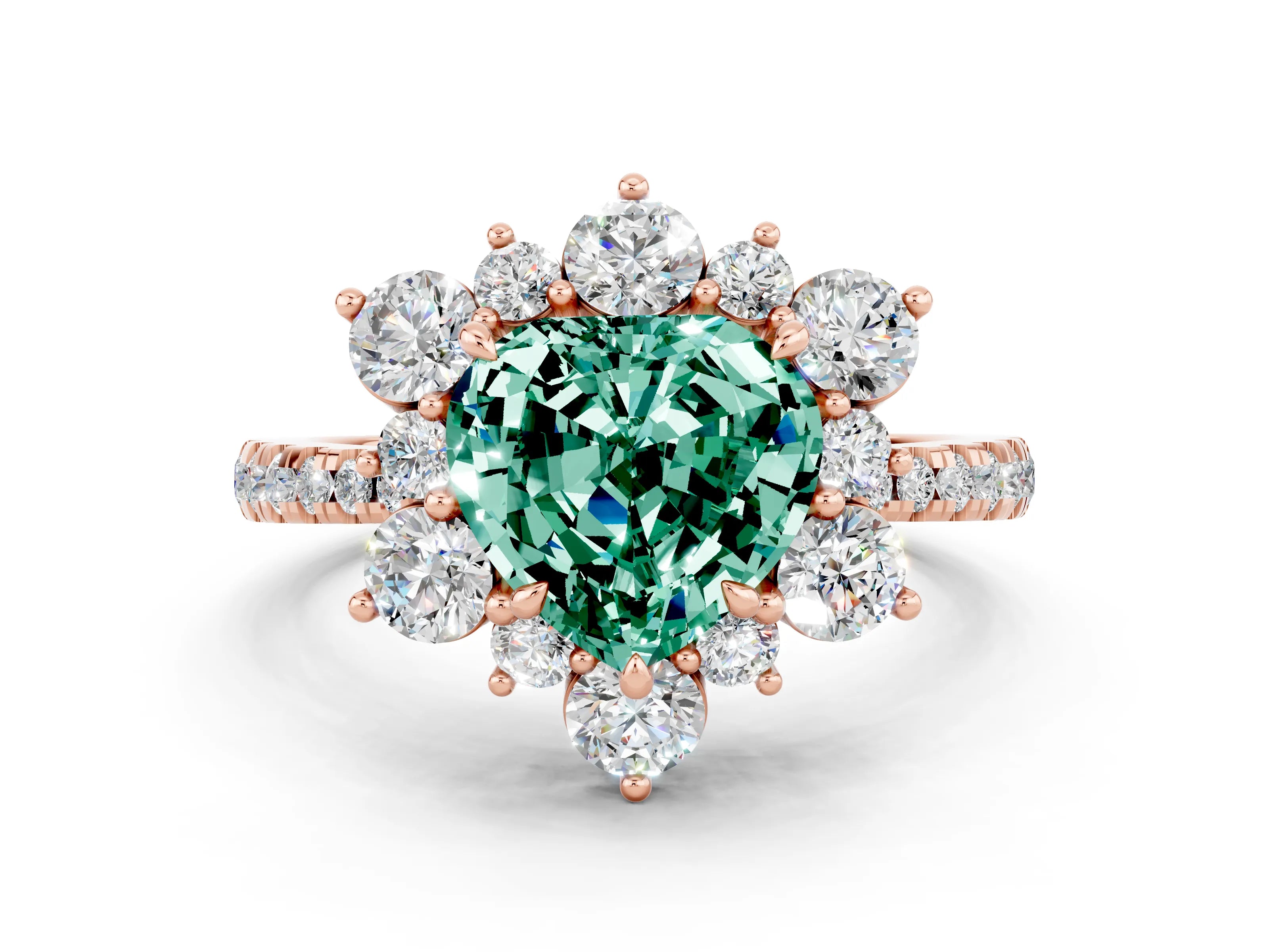 Rose gold Heart Cut Cut Diamond Floral Halo Pave Band with Prong Setting