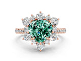 Rose gold Heart Cut Cut Diamond Floral Halo Pave Band with Prong Setting