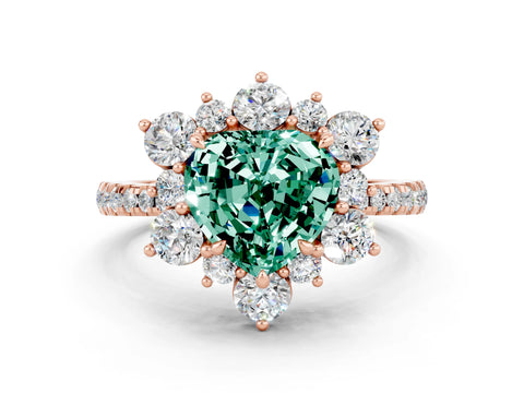 Rose gold Heart Cut Cut Diamond Floral Halo Pave Band with Prong Setting
