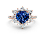 Rose gold Heart Cut Cut Diamond Floral Halo Pave Band with Prong Setting