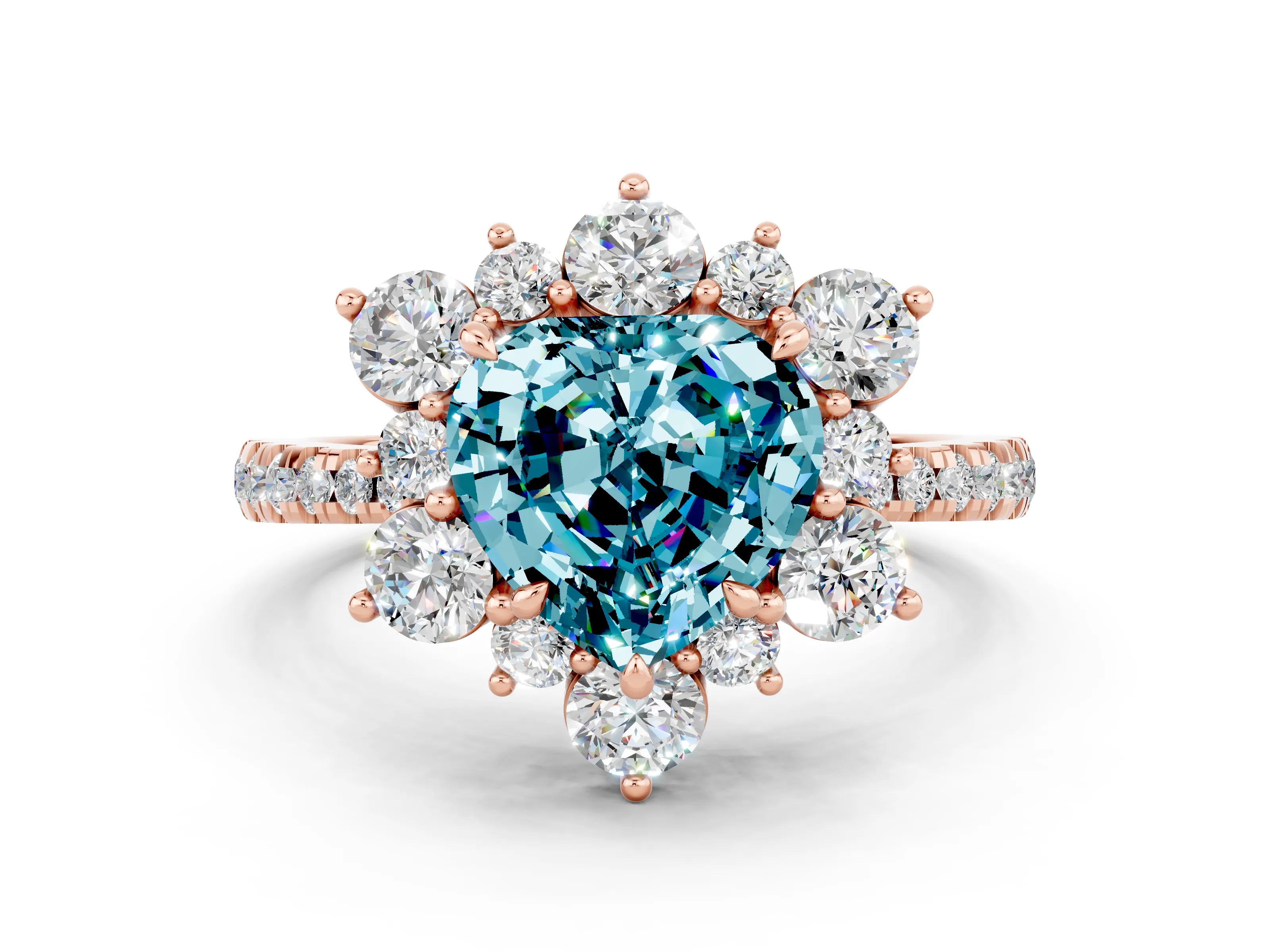 Rose gold Heart Cut Cut Diamond Floral Halo Pave Band with Prong Setting