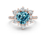 Rose gold Heart Cut Cut Diamond Floral Halo Pave Band with Prong Setting