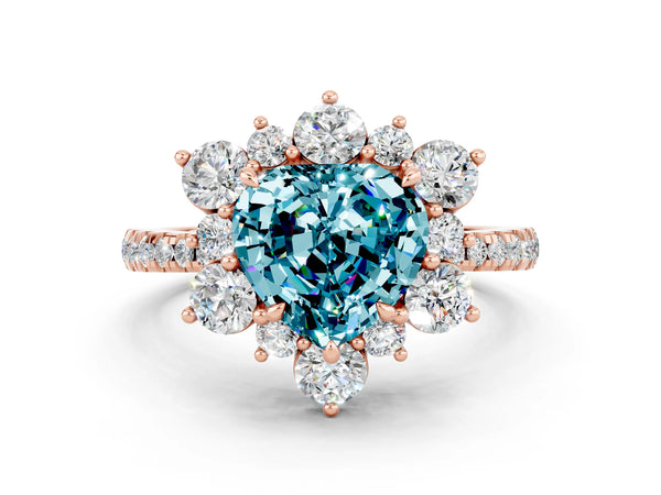 Rose gold Heart Cut Cut Diamond Floral Halo Pave Band with Prong Setting
