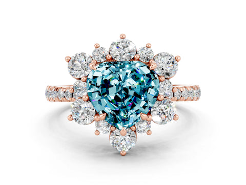 Rose gold Heart Cut Cut Diamond Floral Halo Pave Band with Prong Setting