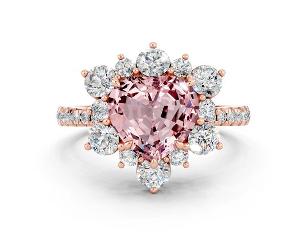 Rose gold Heart Cut Cut Diamond Floral Halo Pave Band with Prong Setting