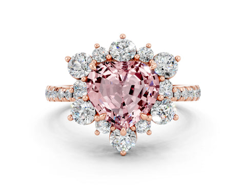 Rose gold Heart Cut Cut Diamond Floral Halo Pave Band with Prong Setting