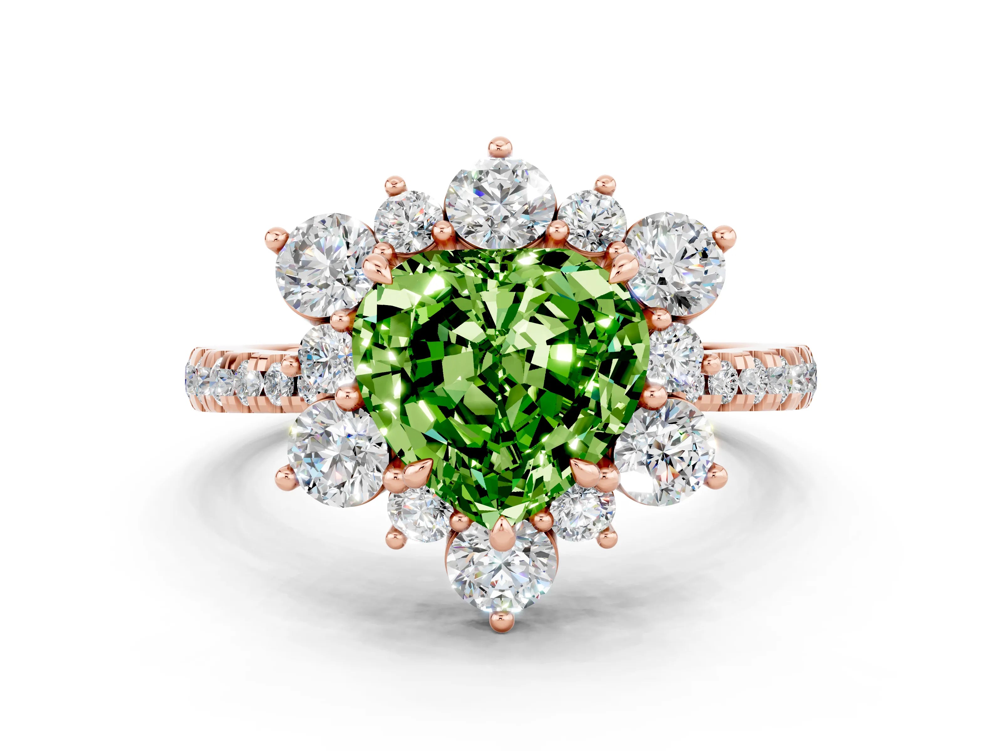 Rose gold Heart Cut Cut Diamond Floral Halo Pave Band with Prong Setting