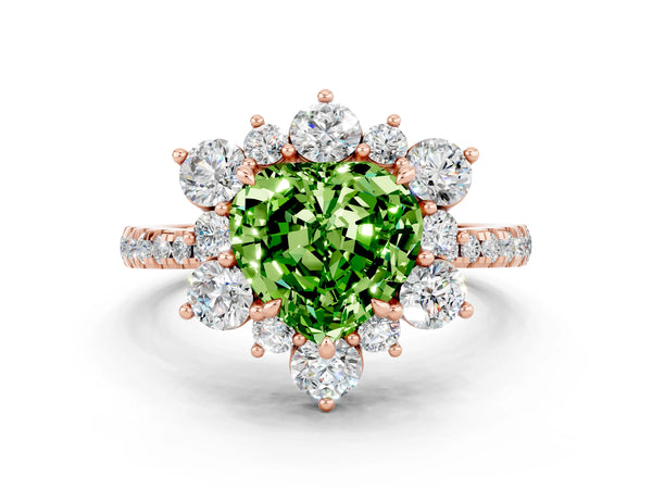 Rose gold Heart Cut Cut Diamond Floral Halo Pave Band with Prong Setting