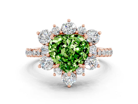 Rose gold Heart Cut Cut Diamond Floral Halo Pave Band with Prong Setting