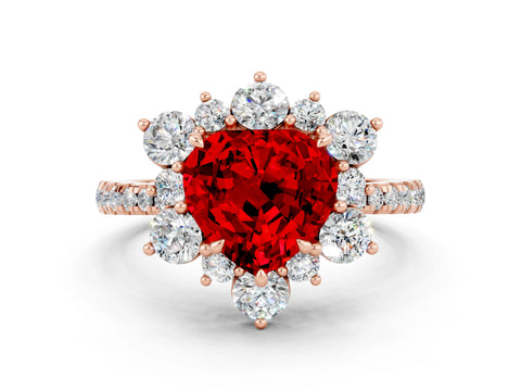 Rose gold Heart Cut Cut Diamond Floral Halo Pave Band with Prong Setting