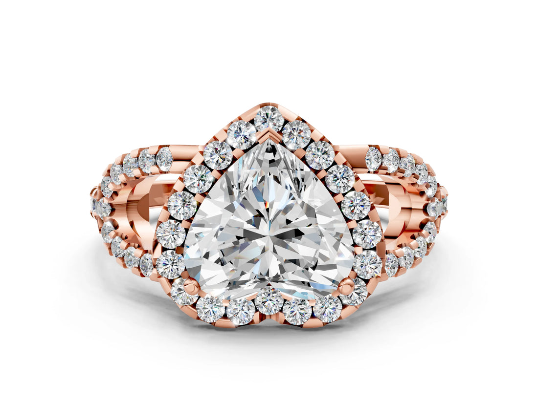Rose gold Heart Cut Cut Diamond Halo Engagement Ring with Open Split Pavé Band_9