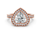 Rose gold Heart Cut-Cut Diamond Halo Engagement Ring with Pave Band and Prong Setting_9