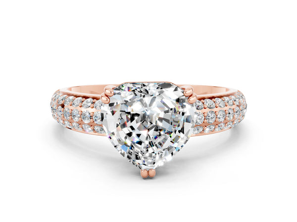 Rose gold Heart Cut Moissanite Vintage Milgrain Ring with Round  Stations