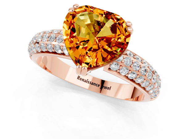 Rose gold Heart Cut Citrine Vintage Milgrain Ring with Round  Stations