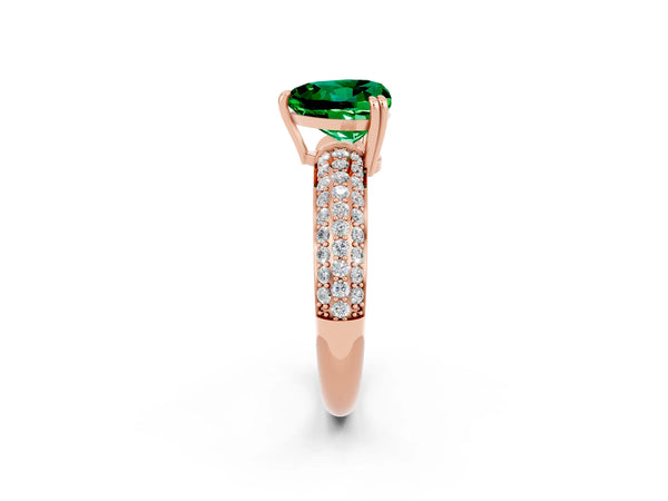 Rose gold Heart Cut Emerald Vintage Milgrain Ring with Round  Stations