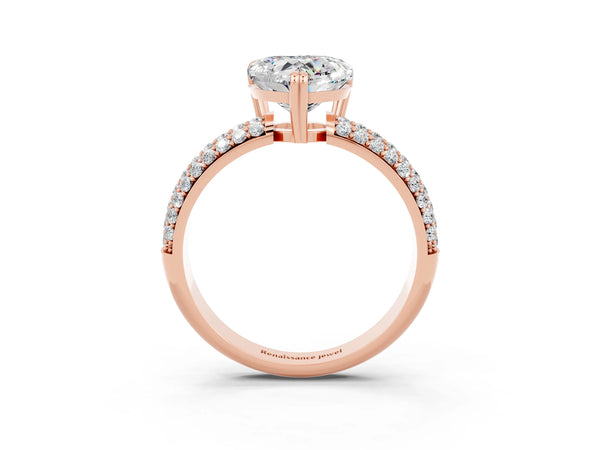 Rose gold Heart Cut Moissanite Vintage Milgrain Ring with Round  Stations