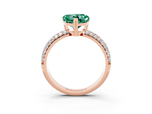 Rose gold Heart Cut Green Sapphire Vintage Milgrain Ring with Round  Stations