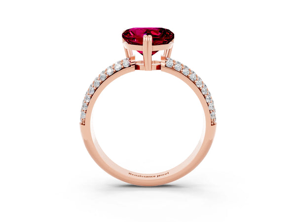 Rose gold Heart Cut Garnet Vintage Milgrain Ring with Round  Stations