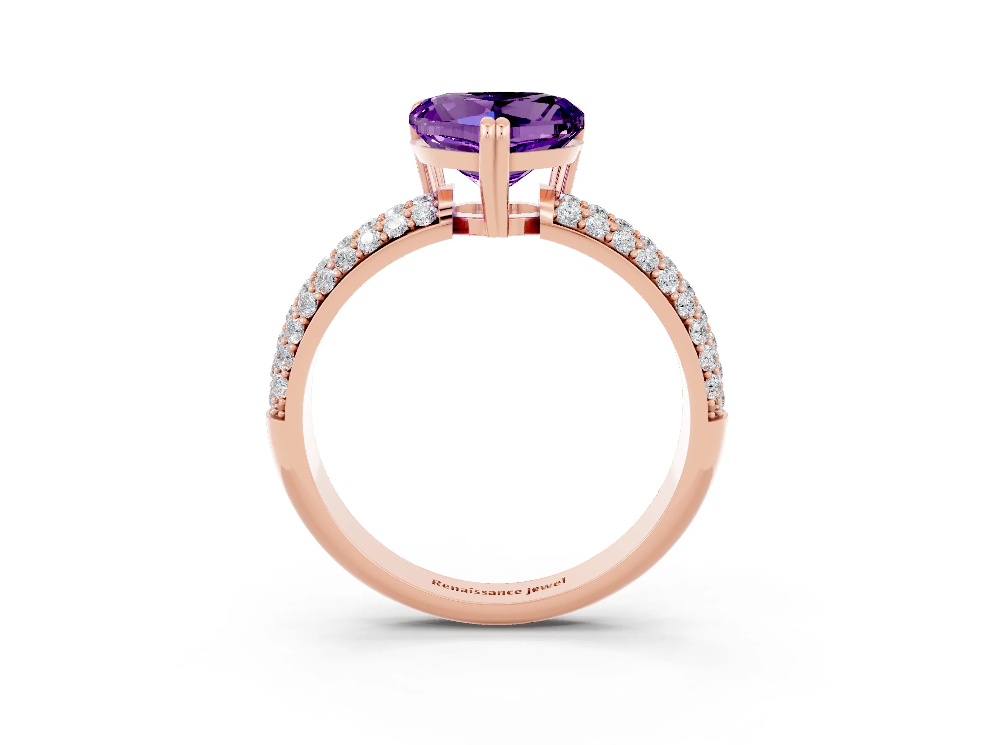 Rose gold Heart Cut Cut Diamond Milgrain Marquise Band with Prong Setting_3