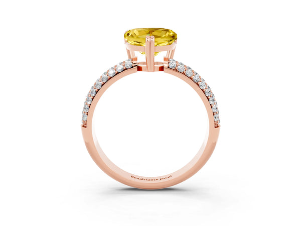 Rose gold Heart Cut Yellow Sapphire Vintage Milgrain Ring with Round  Stations