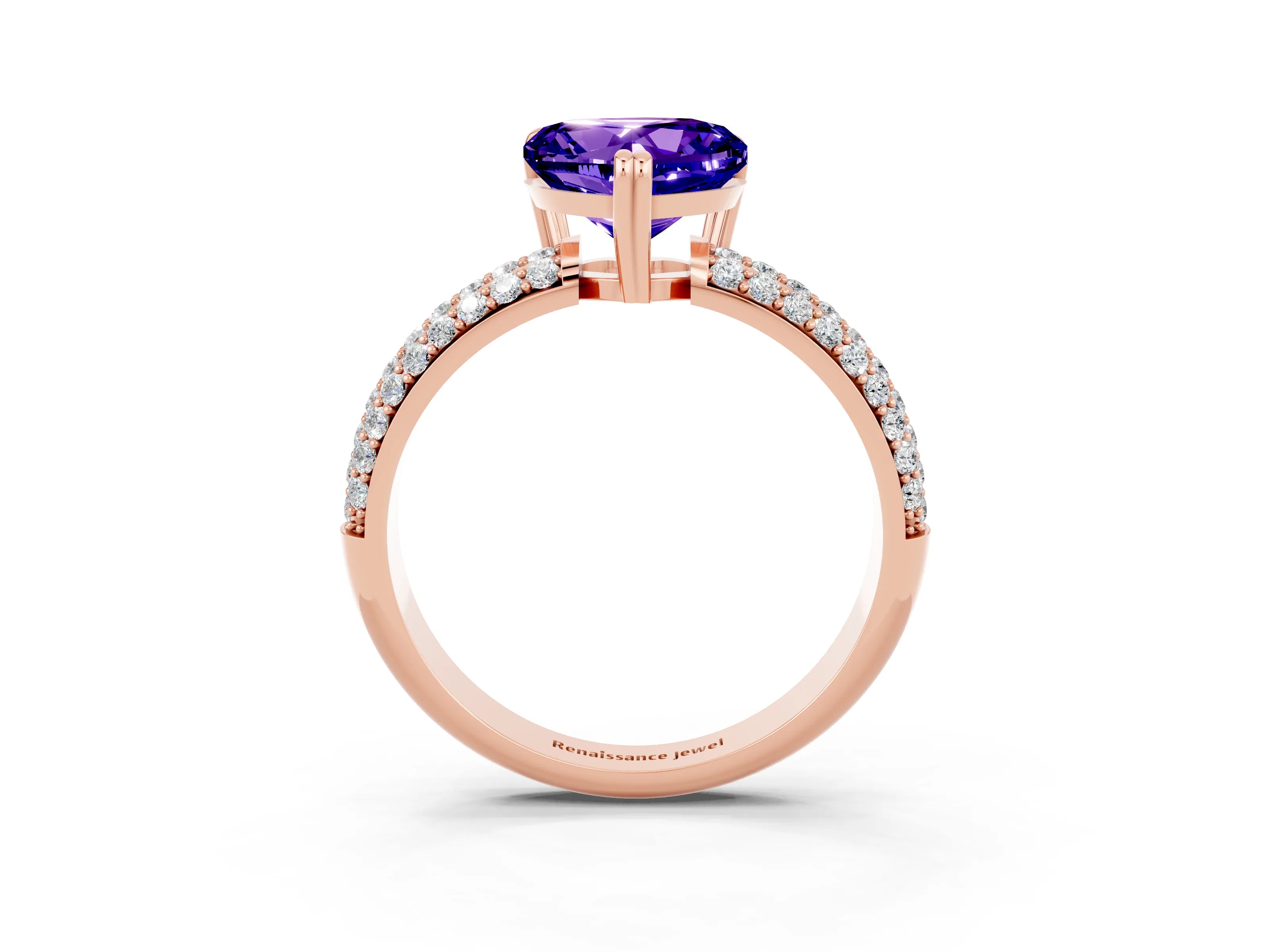 Rose gold Heart Cut Cut Diamond Milgrain Marquise Band with Prong Setting_3