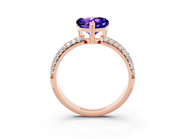Rose gold Heart Cut Tanzanite Vintage Milgrain Ring with Round  Stations