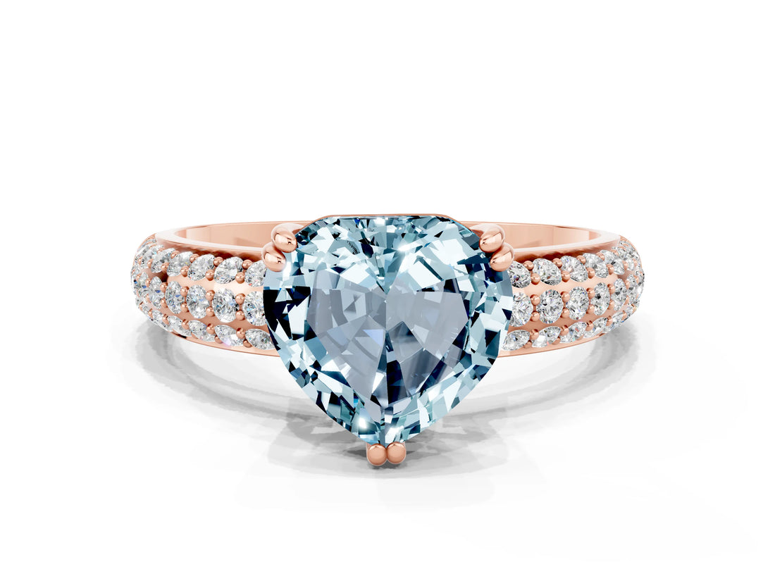Rose gold Heart Cut Cut Diamond Milgrain Marquise Band with Prong Setting