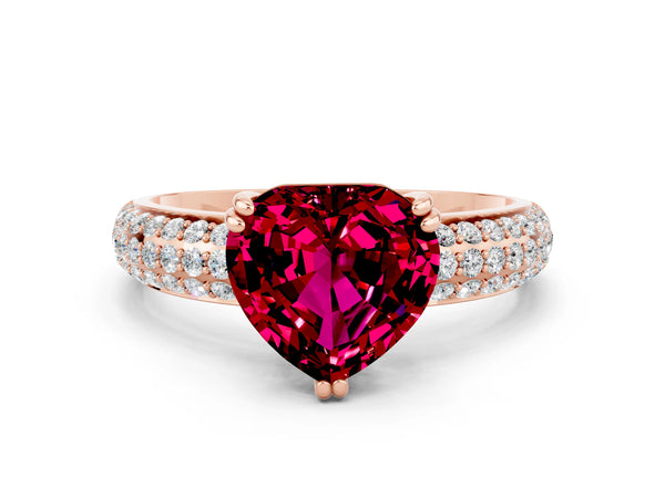 Rose gold Heart Cut Garnet Vintage Milgrain Ring with Round  Stations