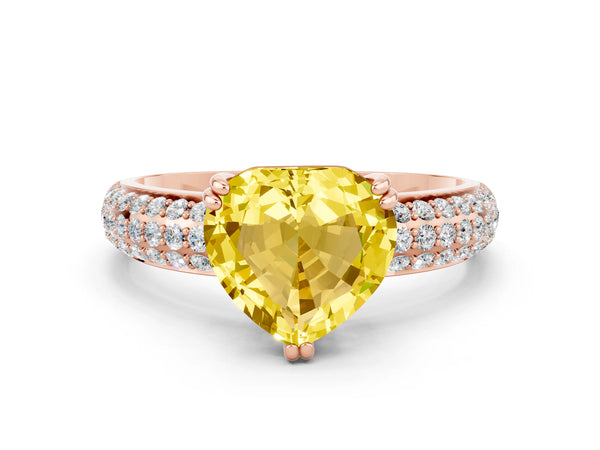 Rose gold Heart Cut Yellow Sapphire Vintage Milgrain Ring with Round  Stations