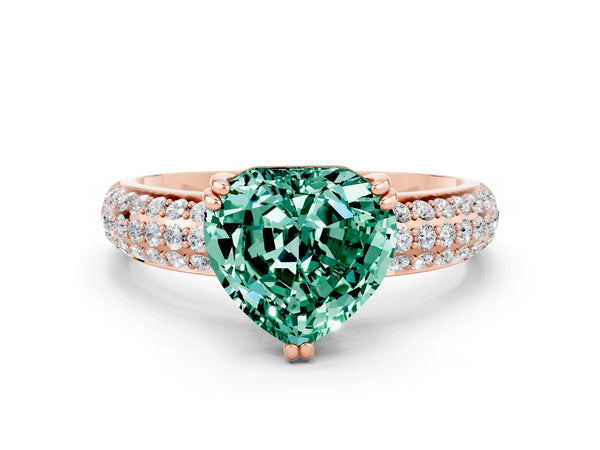 Rose gold Heart Cut Green Sapphire Vintage Milgrain Ring with Round  Stations