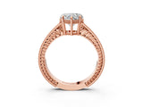 Rose gold Heart Cut Cut Diamond Milgrain Pave Band Four-Prong Setting Ring_6