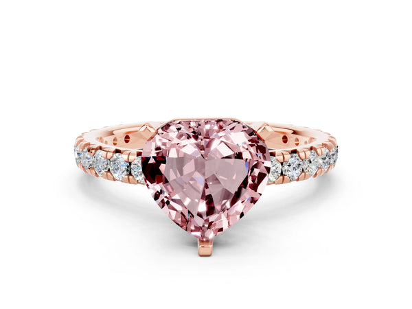 Rose gold Heart Cut Cut Diamond Pavé Band with Four-Prong Setting
