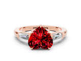 Rose gold Heart Cut Cut Diamond Ring with Tapered Baguette Side Stones in Four-Prong Setting