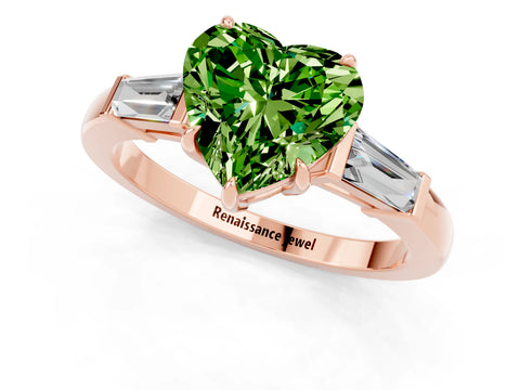 Rose gold Heart Cut Cut Diamond Ring with Tapered Baguette Side Stones in Four-Prong Setting_1